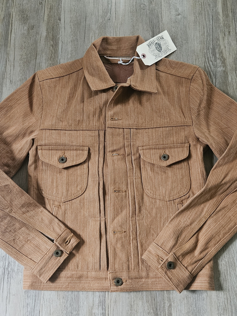 NWT Brave Star Men's Mojave 180z Prairie Gold Brown Selvage Demin Jacket XS